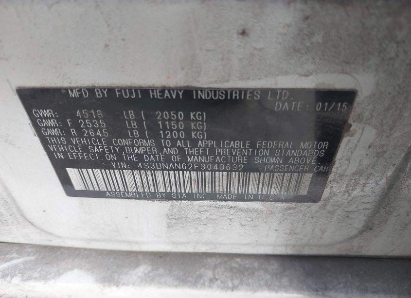 Photo 9 of 2015 Subaru Legacy 2.5I LIMITED (VIN 4S3BNAN62F3043632)