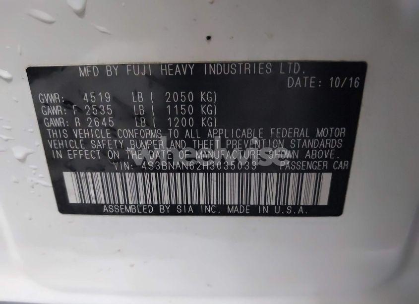 Photo 9 of 2017 Subaru Legacy 2.5I LIMITED (VIN 4S3BNAN62H3035033)