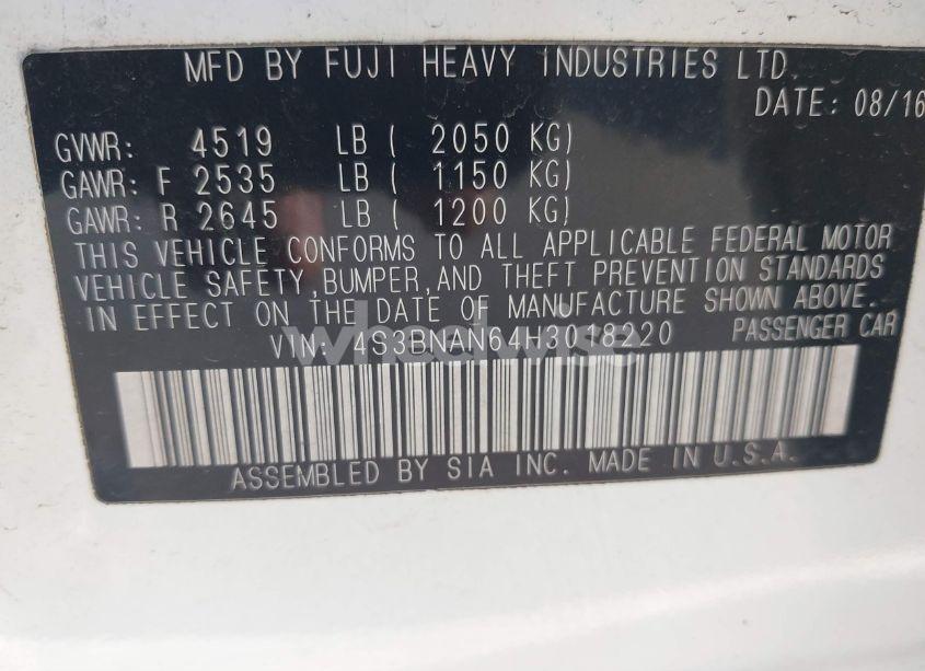 Photo 9 of 2017 Subaru Legacy 2.5I LIMITED (VIN 4S3BNAN64H3018220)