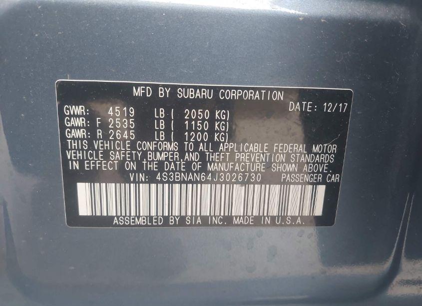 Photo 9 of 2018 Subaru Legacy 2.5I LIMITED (VIN 4S3BNAN64J3026730)