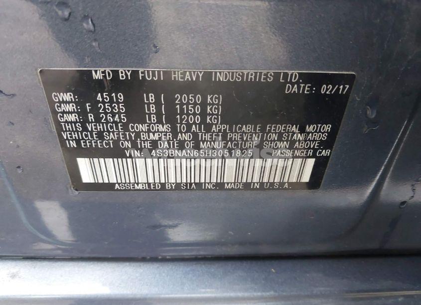 Photo 9 of 2017 Subaru Legacy 2.5I LIMITED (VIN 4S3BNAN65H3051825)