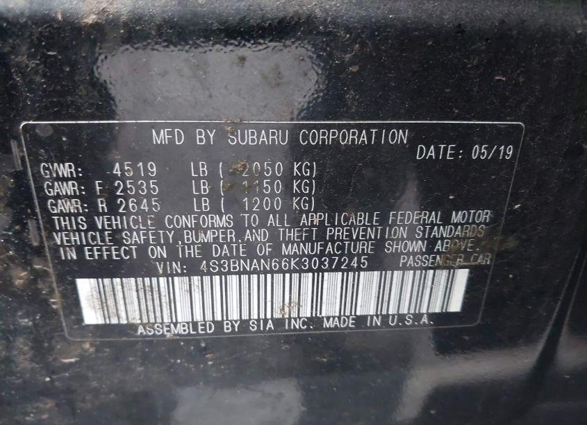 Photo 9 of 2019 Subaru Legacy 2.5I LIMITED (VIN 4S3BNAN66K3037245)