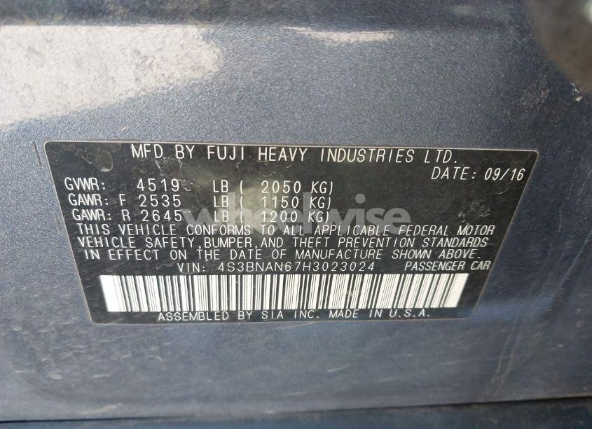 Photo 9 of 2017 Subaru Legacy 2.5I LIMITED (VIN 4S3BNAN67H3023024)