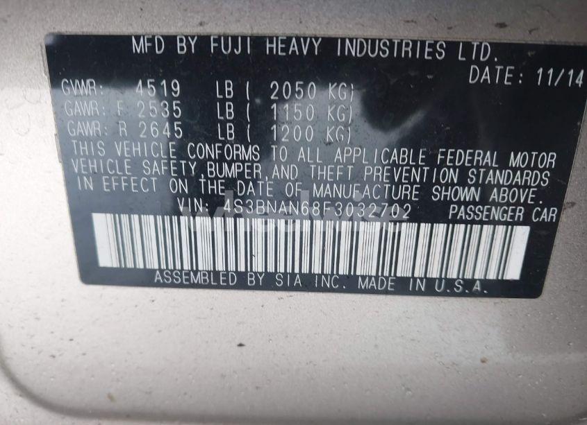 Photo 9 of 2015 Subaru Legacy 2.5I LIMITED (VIN 4S3BNAN68F3032702)