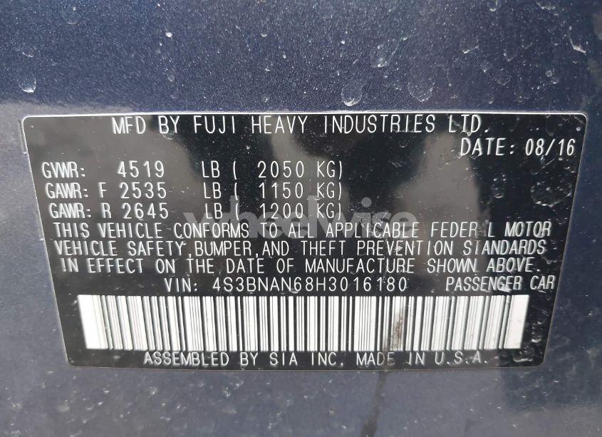 Photo 9 of 2017 Subaru Legacy 2.5I LIMITED (VIN 4S3BNAN68H3016180)