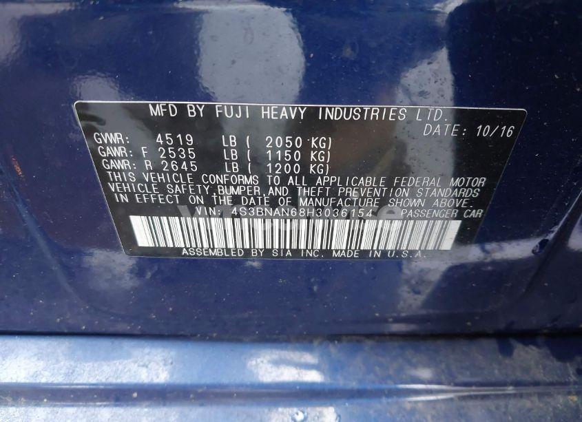 Photo 9 of 2017 Subaru Legacy 2.5I LIMITED (VIN 4S3BNAN68H3036154)