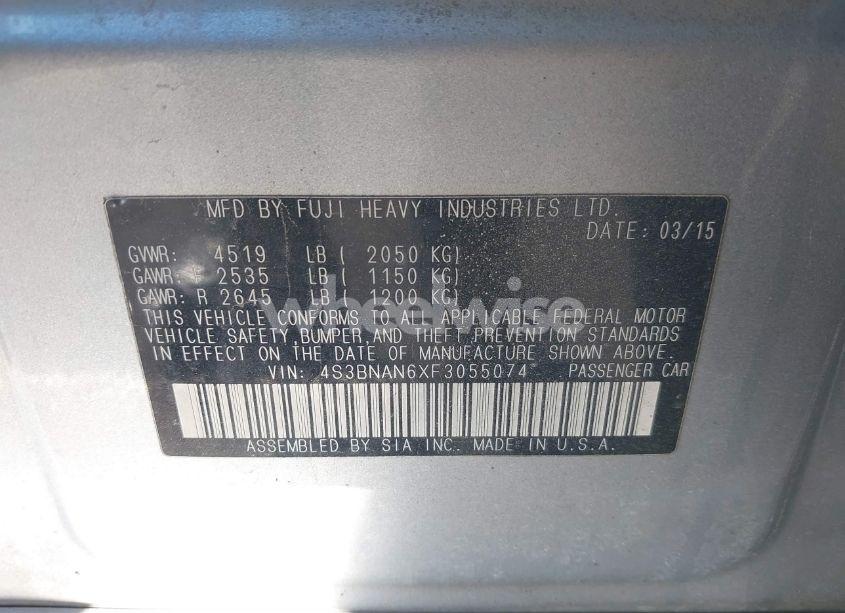 Photo 9 of 2015 Subaru Legacy 2.5I LIMITED (VIN 4S3BNAN6XF3055074)