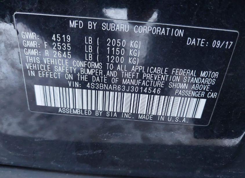 Photo 9 of 2018 Subaru Legacy 2.5I SPORT (VIN 4S3BNAR63J3014546)