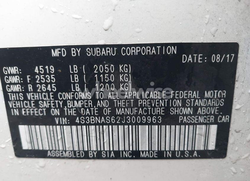Photo 9 of 2018 Subaru Legacy 2.5I SPORT (VIN 4S3BNAS62J3009963)