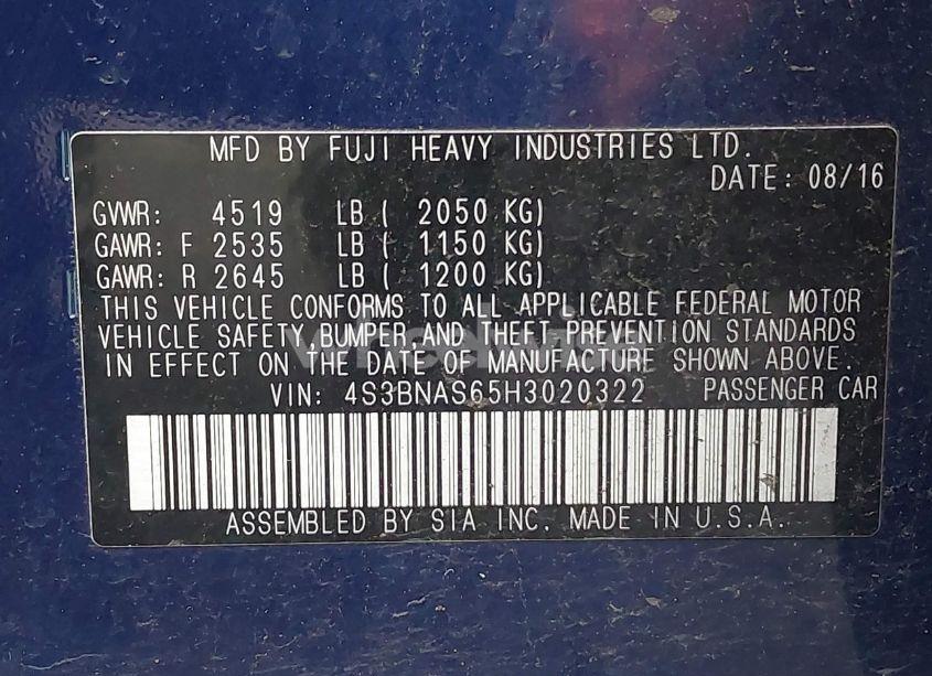 Photo 9 of 2017 Subaru Legacy 2.5I SPORT (VIN 4S3BNAS65H3020322)