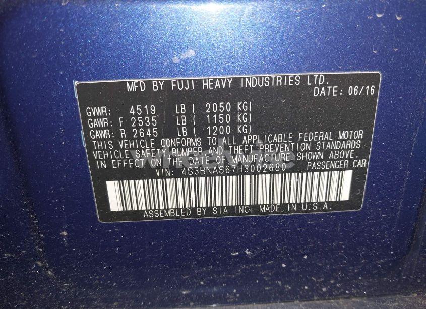 Photo 9 of 2017 Subaru Legacy 2.5I SPORT (VIN 4S3BNAS67H3002680)