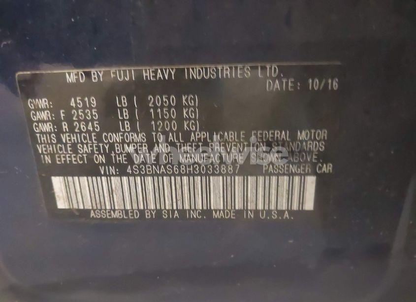 Photo 9 of 2017 Subaru Legacy 2.5I SPORT (VIN 4S3BNAS68H3033887)