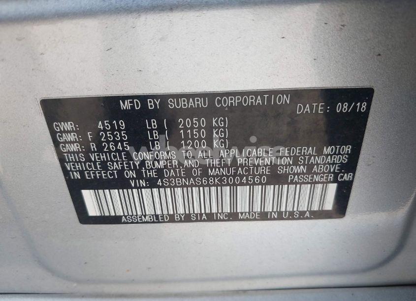 Photo 9 of 2019 Subaru Legacy 2.5I SPORT (VIN 4S3BNAS68K3004560)