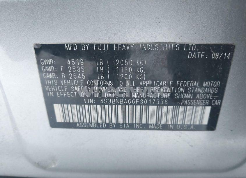 Photo 9 of 2015 Subaru Legacy 2.5I (VIN 4S3BNBA66F3017336)