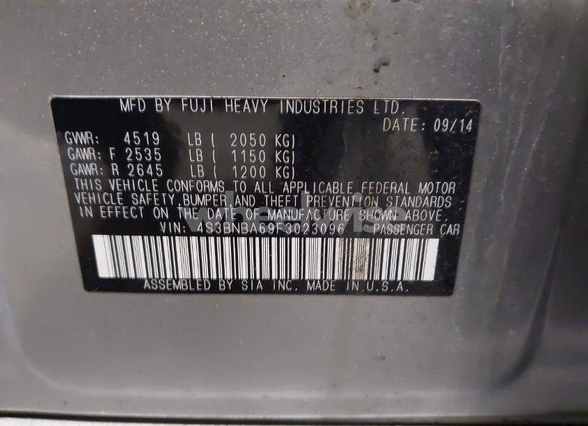 Photo 9 of 2015 Subaru Legacy 2.5I (VIN 4S3BNBA69F3023096)