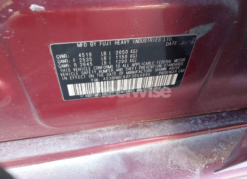 Photo 9 of 2015 Subaru Legacy 2.5I PREMIUM (VIN 4S3BNBC60F3054895)