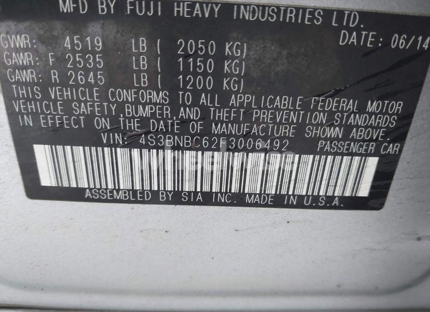 Photo 9 of 2015 Subaru Legacy 2.5I PREMIUM (VIN 4S3BNBC62F3006492)