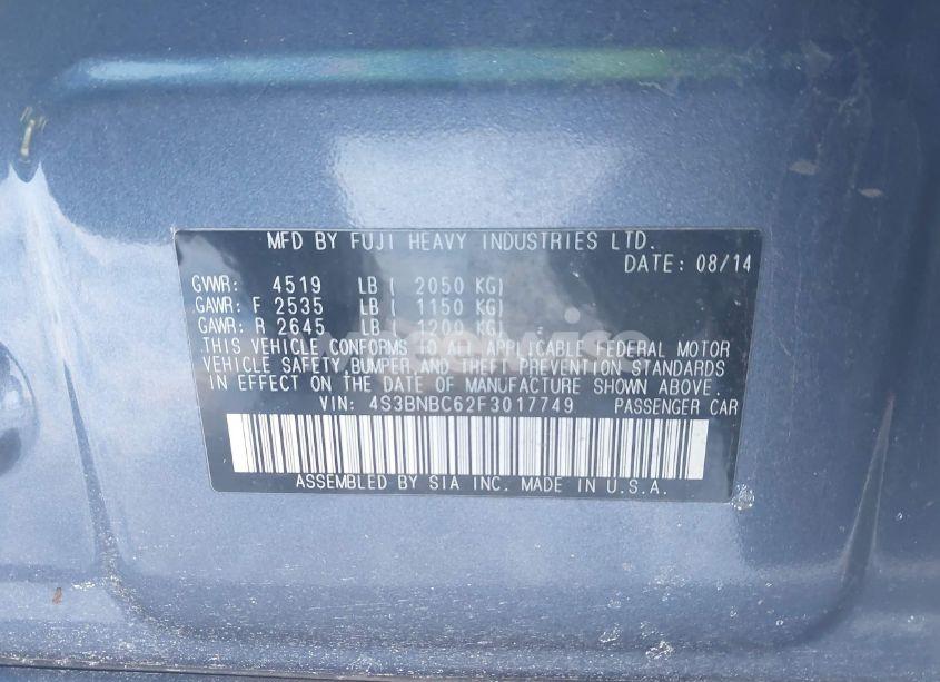 Photo 9 of 2015 Subaru Legacy 2.5I PREMIUM (VIN 4S3BNBC62F3017749)