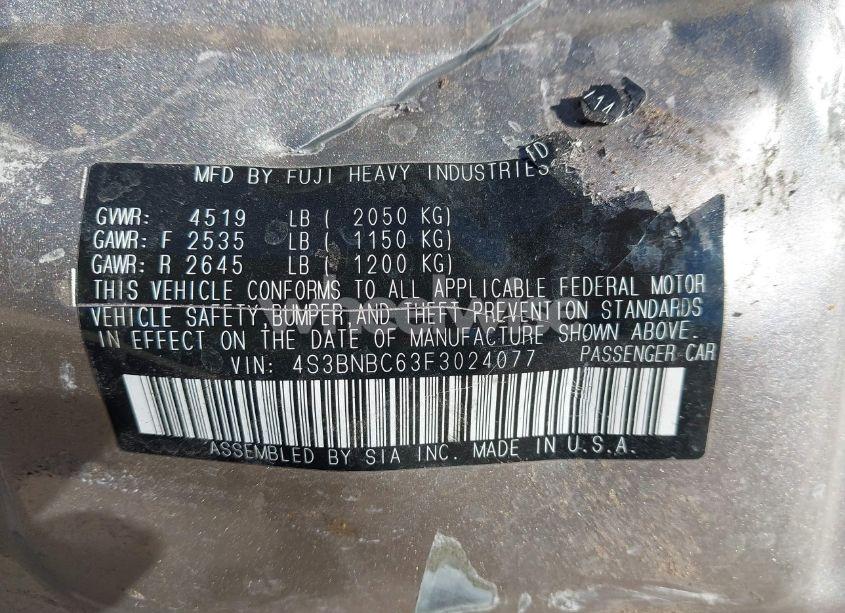 Photo 9 of 2015 Subaru Legacy 2.5I PREMIUM (VIN 4S3BNBC63F3024077)