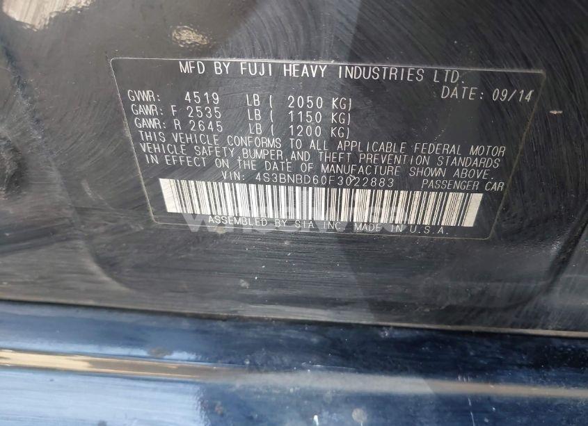 Photo 9 of 2015 Subaru Legacy 2.5I PREMIUM (VIN 4S3BNBD60F3022883)