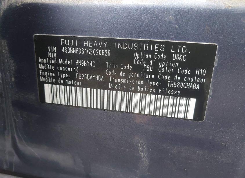 Photo 5 of 2016 Subaru Legacy 2.5I PREMIUM (VIN 4S3BNBD61G3020626)