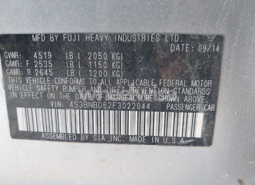 Photo 9 of 2015 Subaru Legacy 2.5I PREMIUM (VIN 4S3BNBD62F3022044)