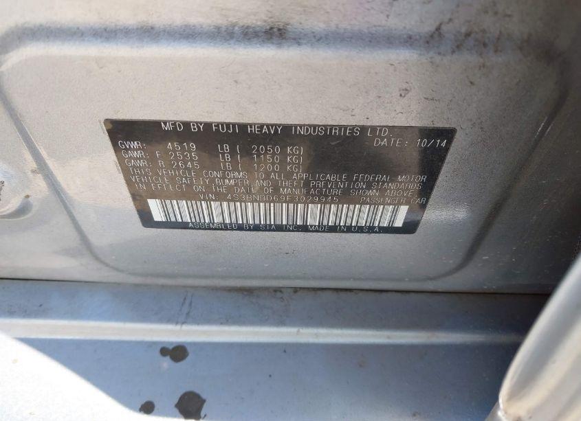 Photo 9 of 2015 Subaru Legacy 2.5I PREMIUM (VIN 4S3BNBD69F3029945)