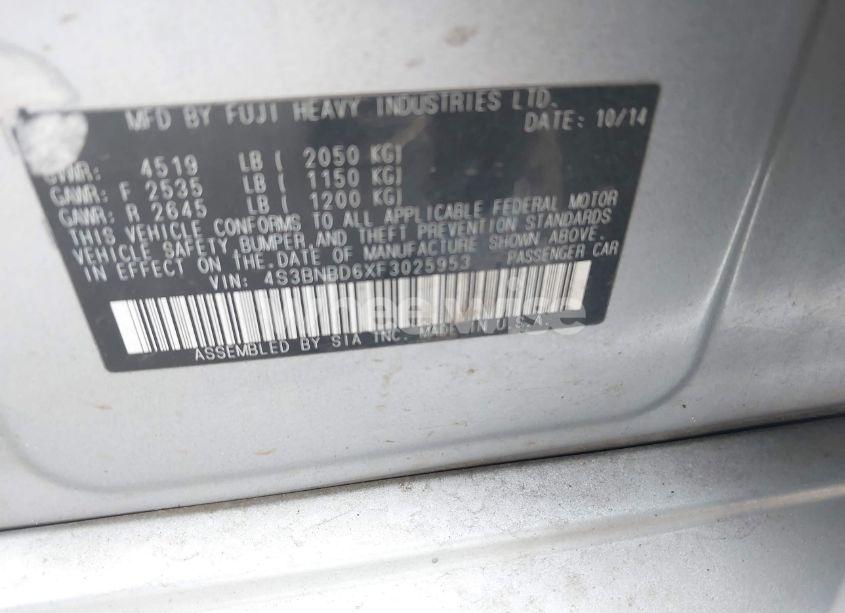 Photo 9 of 2015 Subaru Legacy 2.5I PREMIUM (VIN 4S3BNBD6XF3025953)