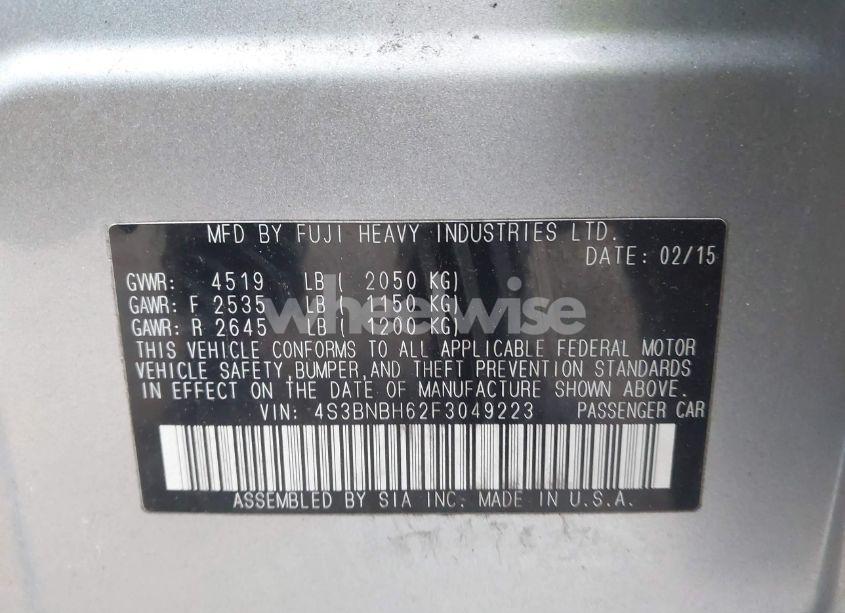 Photo 9 of 2015 Subaru Legacy 2.5I PREMIUM (VIN 4S3BNBH62F3049223)