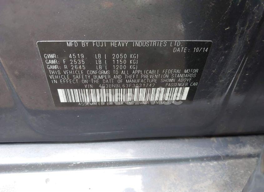 Photo 9 of 2015 Subaru Legacy 2.5I LIMITED (VIN 4S3BNBL63F3031742)