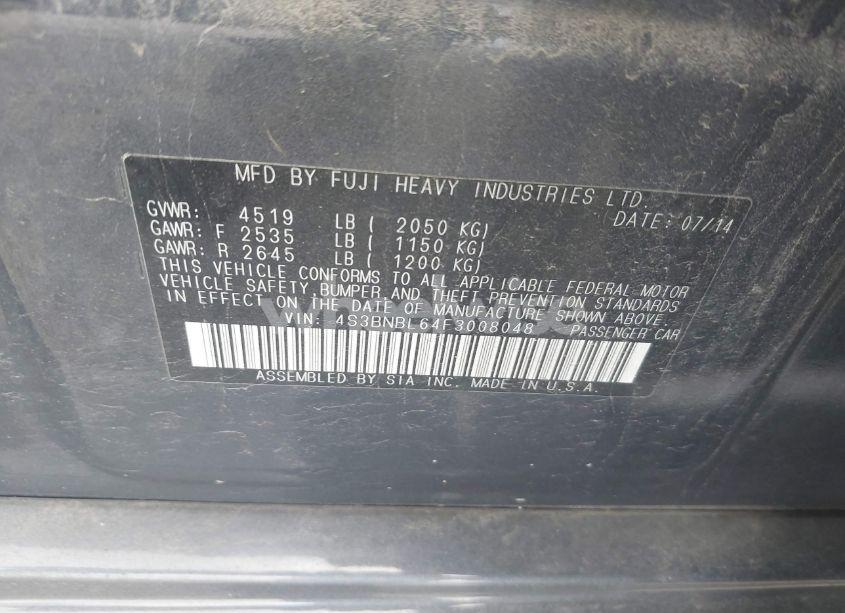 Photo 9 of 2015 Subaru Legacy 2.5I LIMITED (VIN 4S3BNBL64F3008048)