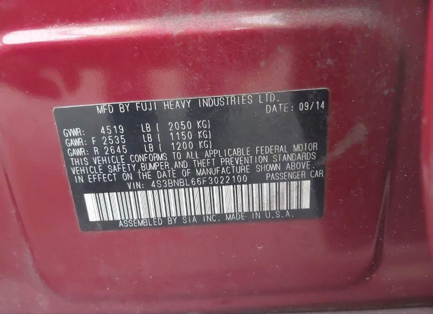 Photo 9 of 2015 Subaru Legacy 2.5I LIMITED (VIN 4S3BNBL66F3022100)