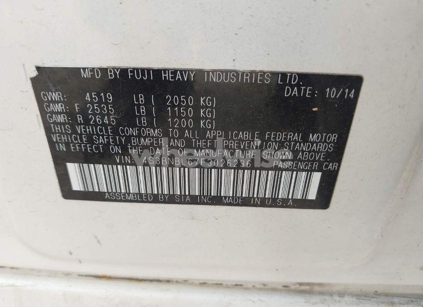 Photo 9 of 2015 Subaru Legacy 2.5I LIMITED (VIN 4S3BNBL67F3026236)