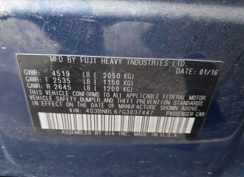 Photo 9 of 2016 Subaru Legacy 2.5I LIMITED (VIN 4S3BNBL67G3037447)