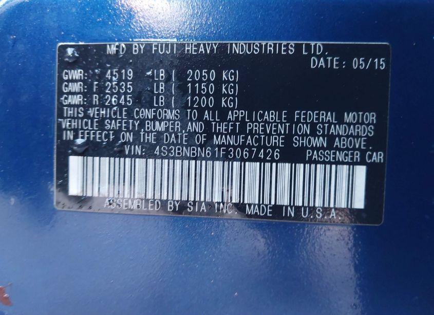 Photo 9 of 2015 Subaru Legacy 2.5I LIMITED (VIN 4S3BNBN61F3067426)