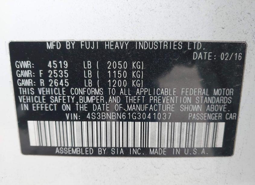 Photo 9 of 2016 Subaru Legacy 2.5I LIMITED (VIN 4S3BNBN61G3041037)