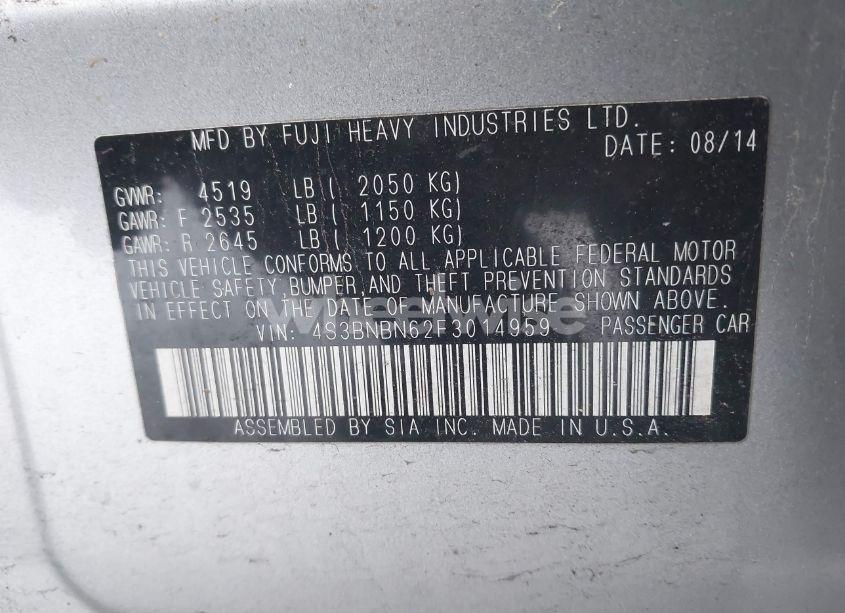 Photo 9 of 2015 Subaru Legacy 2.5I LIMITED (VIN 4S3BNBN62F3014959)