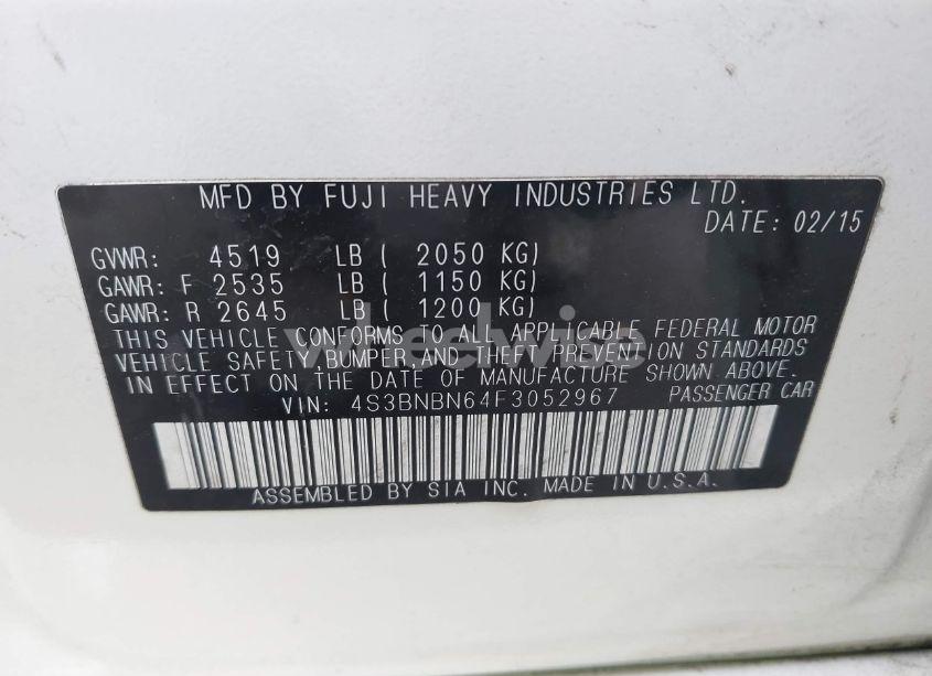 Photo 9 of 2015 Subaru Legacy 2.5I LIMITED (VIN 4S3BNBN64F3052967)