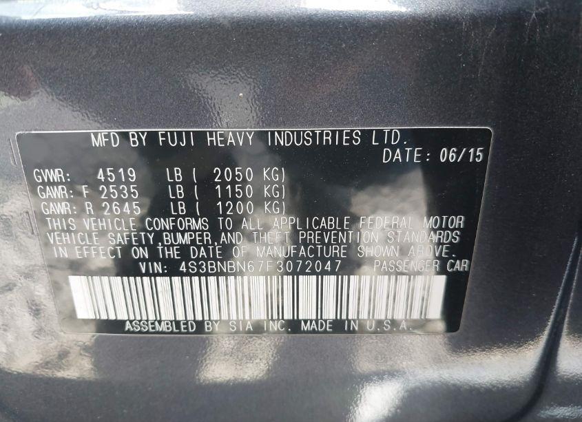 Photo 9 of 2015 Subaru Legacy 2.5I LIMITED (VIN 4S3BNBN67F3072047)