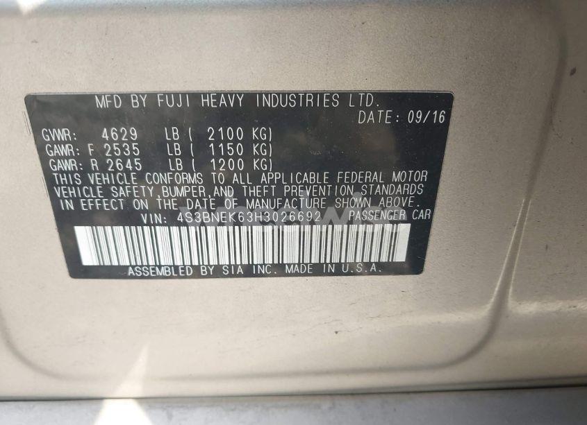 Photo 9 of 2017 Subaru Legacy 3.6R LIMITED (VIN 4S3BNEK63H3026692)