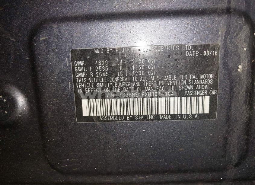 Photo 9 of 2017 Subaru Legacy 3.6R LIMITED (VIN 4S3BNEK6XH3014104)