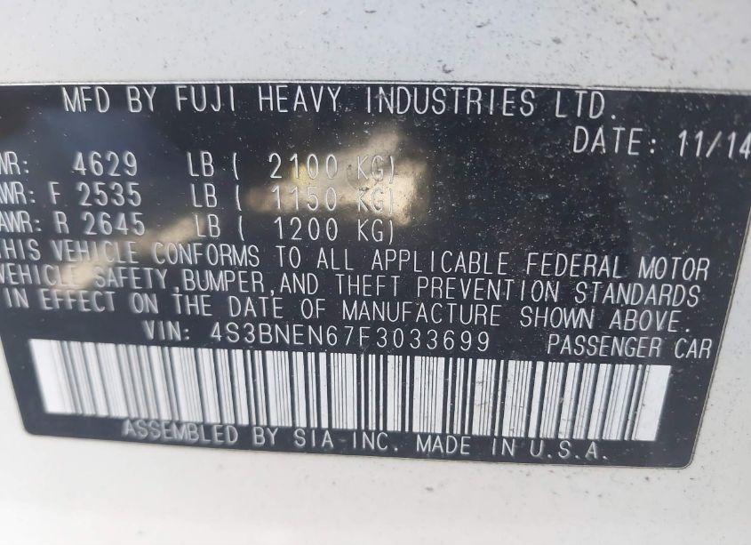 Photo 9 of 2015 Subaru Legacy 3.6R LIMITED (VIN 4S3BNEN67F3033699)