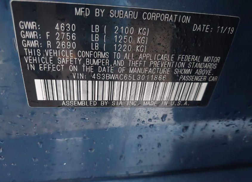 Photo 9 of 2020 Subaru Legacy PREMIUM (VIN 4S3BWAC65L3011866)