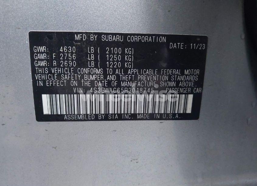 Photo 9 of 2024 Subaru Legacy PREMIUM (VIN 4S3BWAC65R3018745)