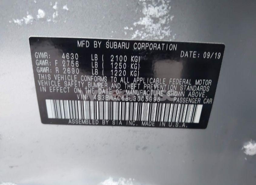 Photo 9 of 2020 Subaru Legacy PREMIUM (VIN 4S3BWAC68L3005995)