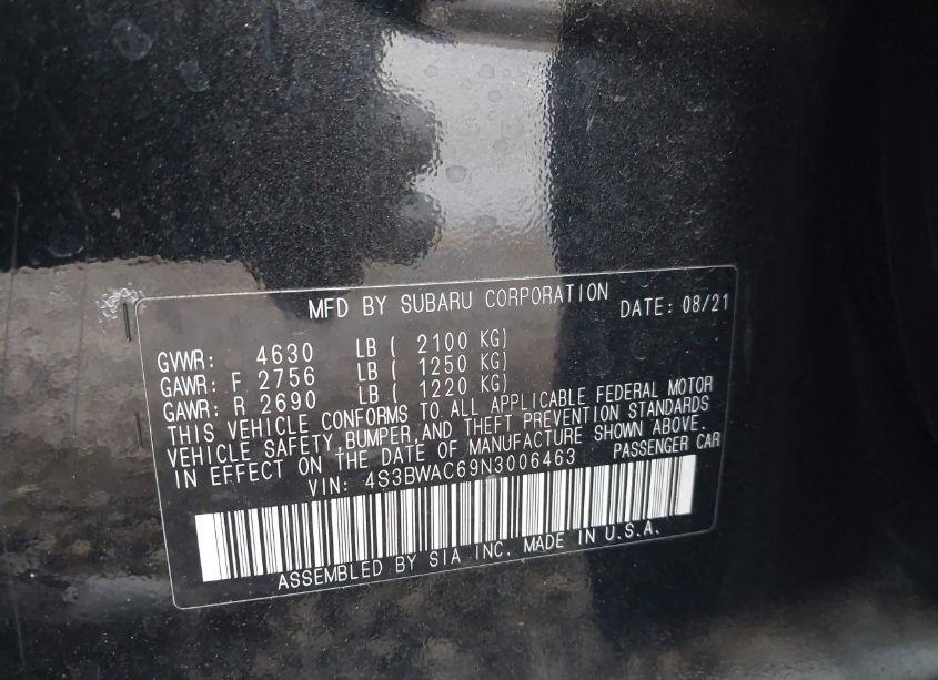 Photo 9 of 2022 Subaru Legacy PREMIUM (VIN 4S3BWAC69N3006463)