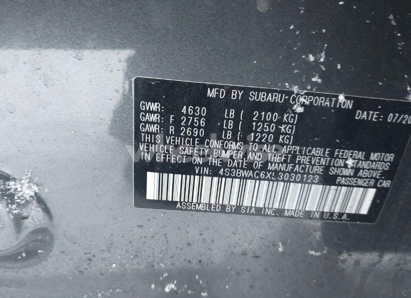 Photo 9 of 2020 Subaru Legacy PREMIUM (VIN 4S3BWAC6XL3030123)