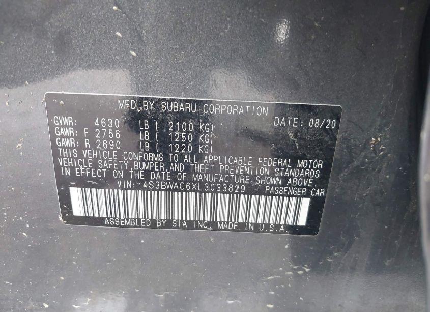 Photo 9 of 2020 Subaru Legacy PREMIUM (VIN 4S3BWAC6XL3033829)