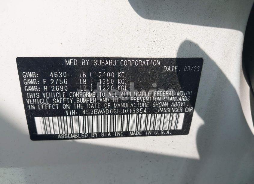 Photo 9 of 2023 Subaru Legacy PREMIUM (VIN 4S3BWAD63P3015354)