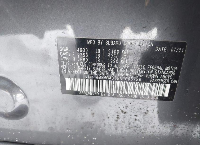 Photo 9 of 2022 Subaru Legacy PREMIUM (VIN 4S3BWAD68N3005786)